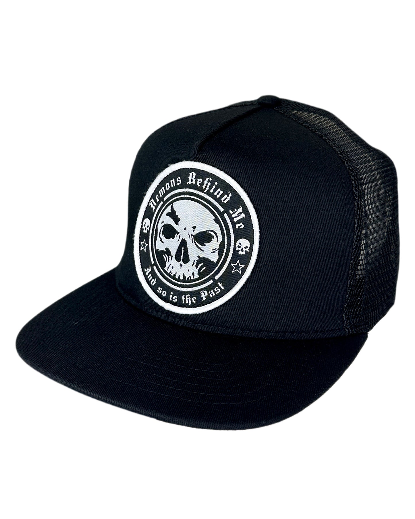 NEW! Black Classic Trucker Circle Skull Patch Hat