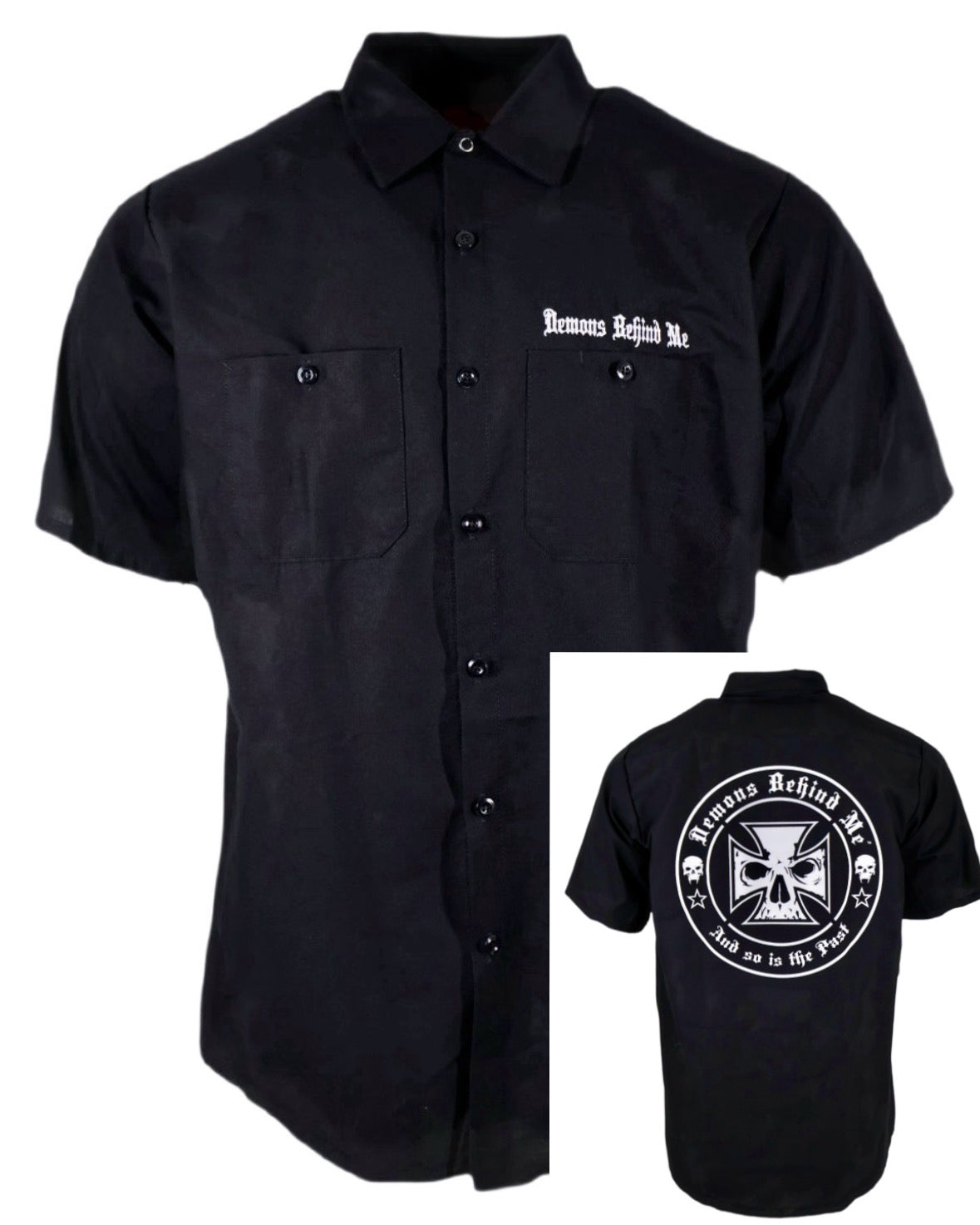 Embroidered Shop Shirt - Men's Short Sleeve Black - White Cross