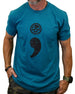 Man wearing teal Semicolon 2.0 suicide prevention T-shirt, front view