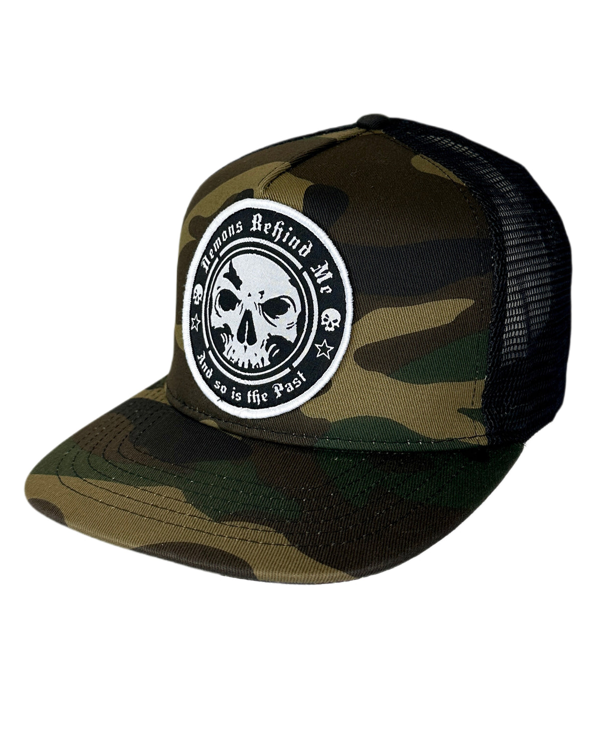 Camo & Black Classic Trucker Circle Skull Patch Hat