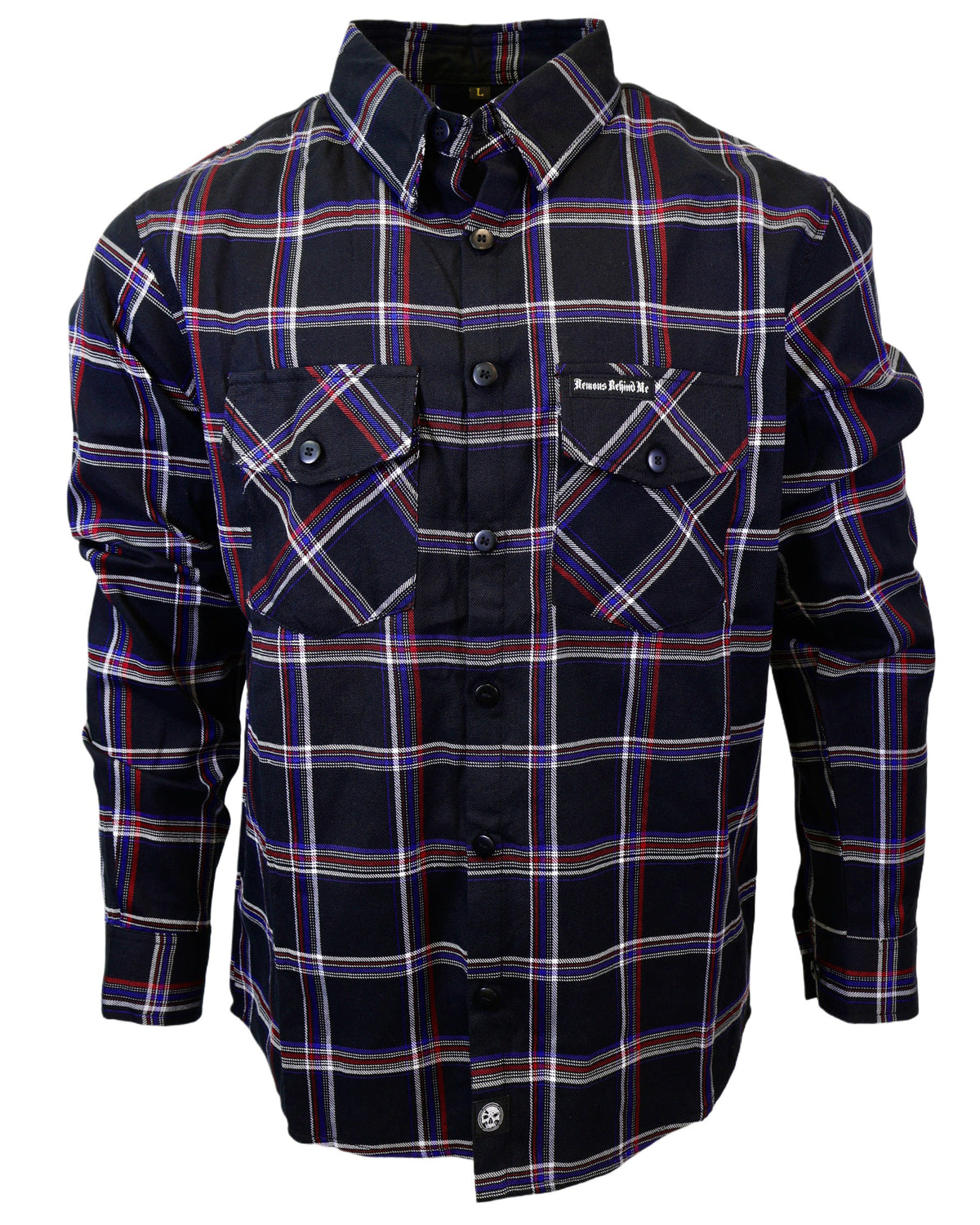 Plaid shirt with a brand logo on a white background