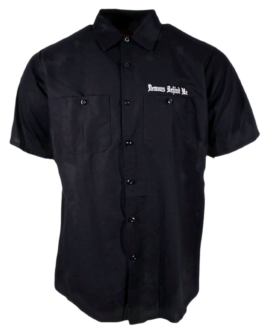 Men's Black Embroidered Shop Shirt