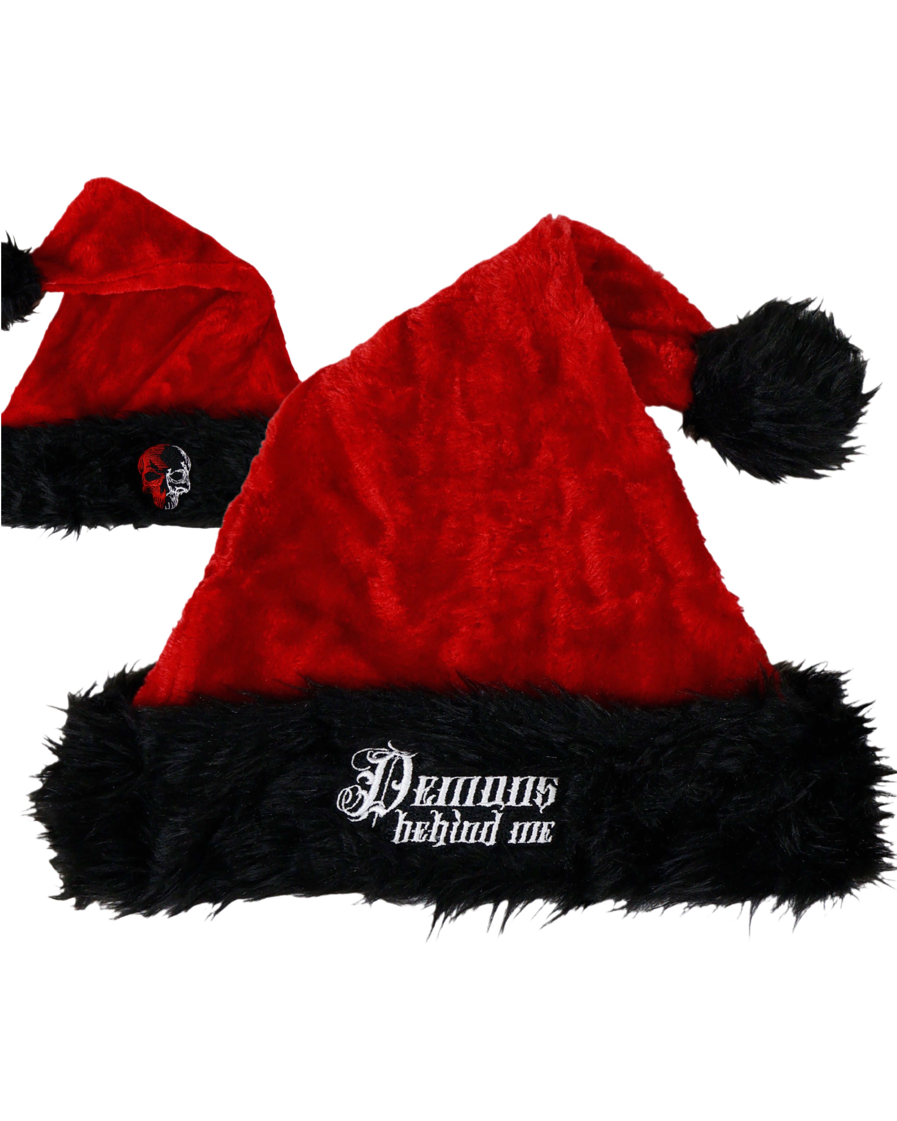 Red & Black Plush Santa Hat - 2 Tone Skull - LIMITED EDITION!