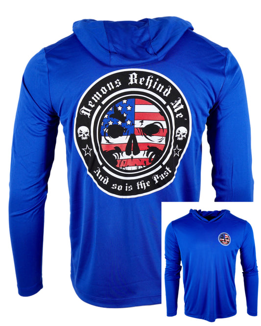 Closeout- Unisex True Blue Hooded Patriotic UV Long Sleeve