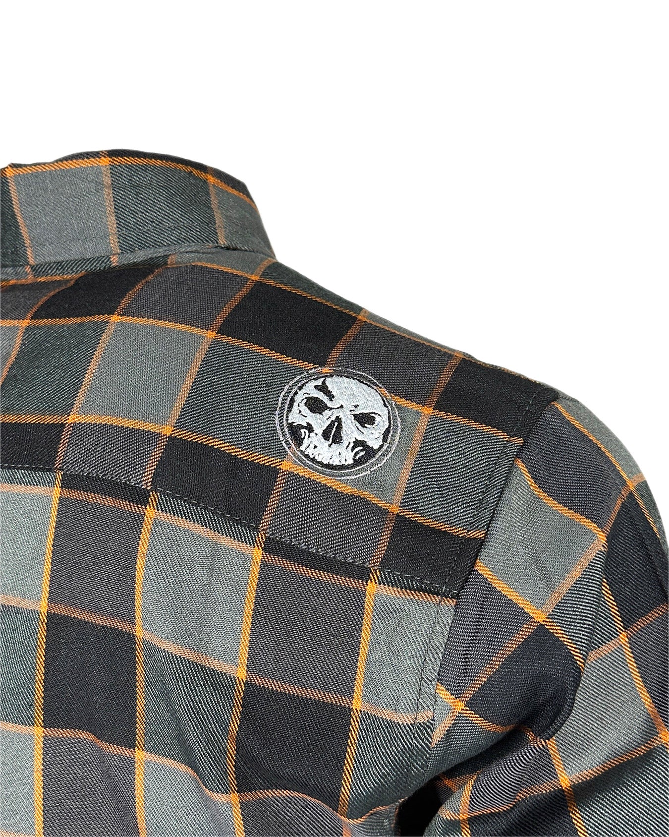 NEW! Charcoal, Black & Orange Embroidered Flannel (Hidden Snap Collars)