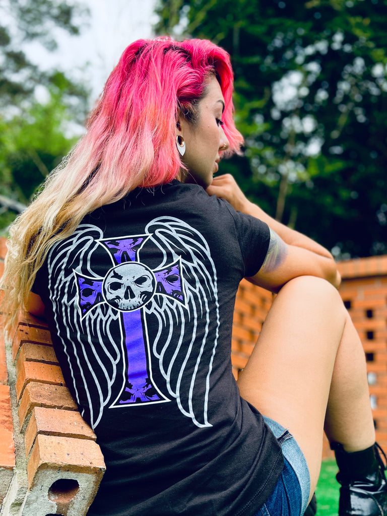NEW! Women's Wings & Purple Cross Deep V T-Shirt 2.0
