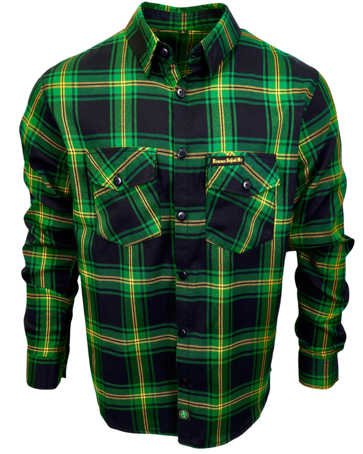 The "Lucky 2.0" Green, Black & Gold Clover Flannel (Hidden Snap Collar)