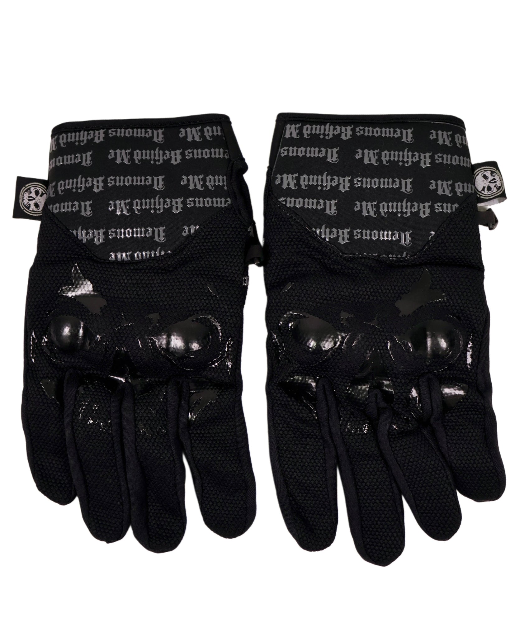 Black gloves with brand logo on a white background