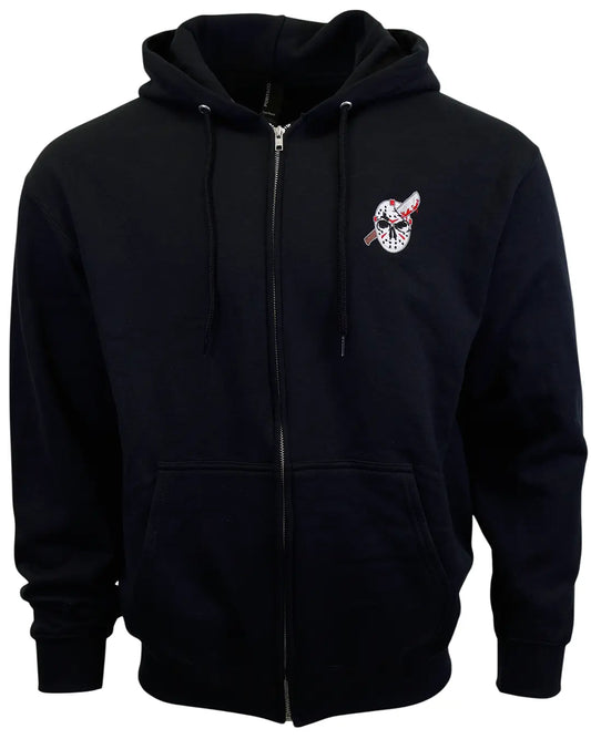 "Horror Collection" Jason Mask black zip-up hoodie, front view