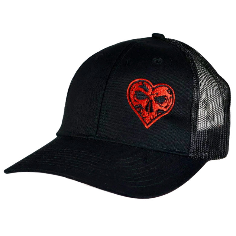 LIMITED EDITION! Women's Heart Skull Black Snapback Ponytail Trucker Cap