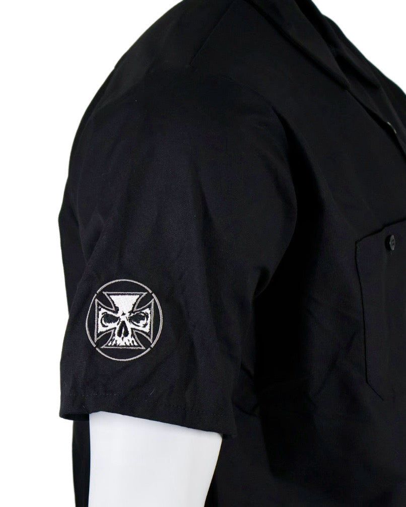 Embroidered Shop Shirt - Men's Short Sleeve Black - White Cross