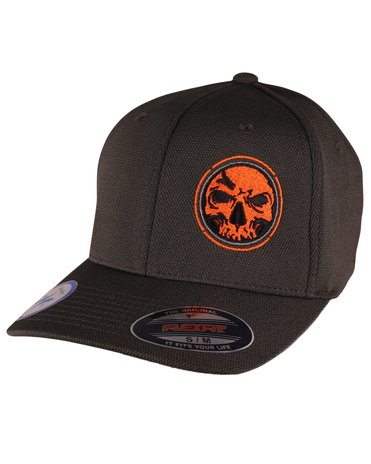 LIMITED EDITION NOVEMBER! Flexfit "Never Fade" Orange Circle Logo Charcoal Fitted Cap