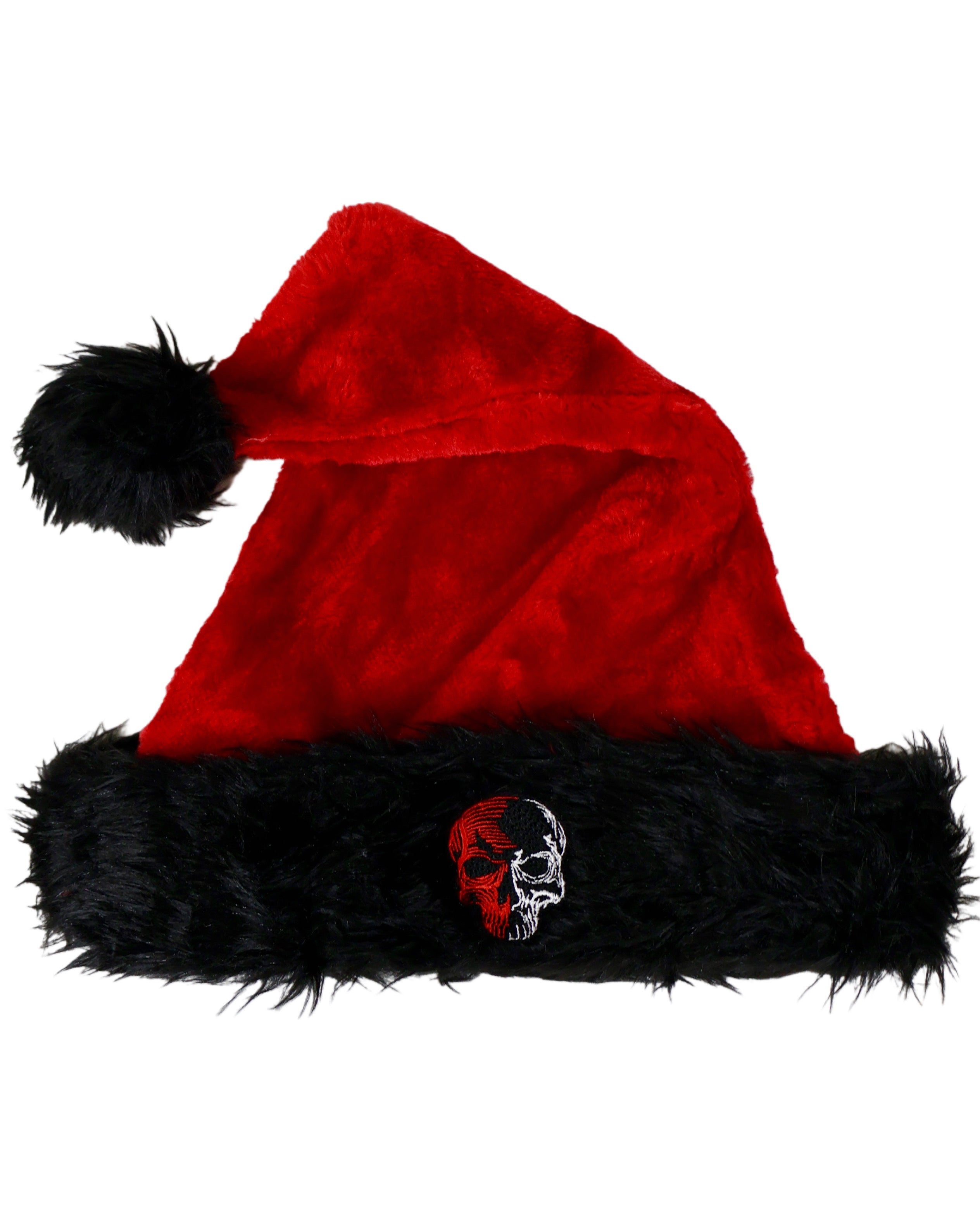 Red & Black Plush Santa Hat - 2 Tone Skull - LIMITED EDITION!