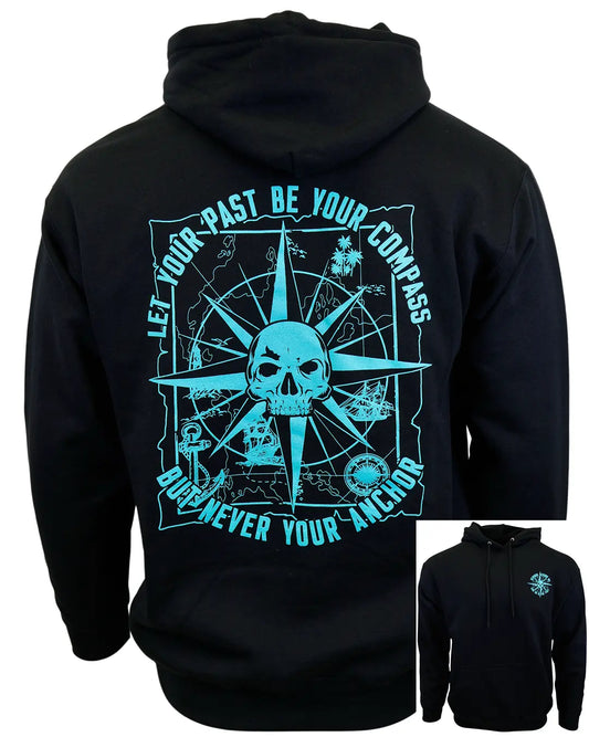 "Nautical Compass" Premium Hoodie in Black & Teal
