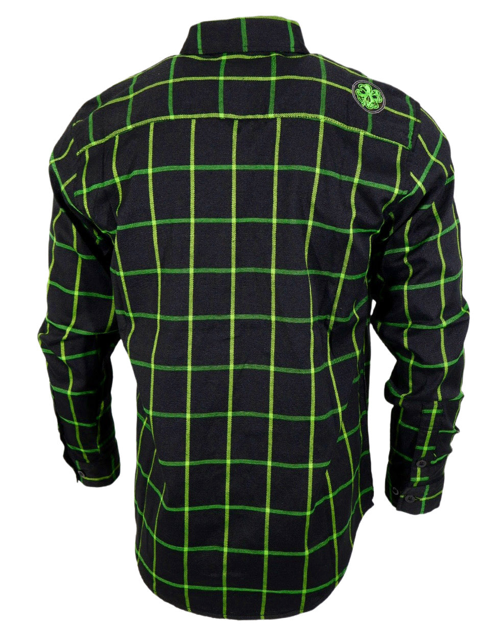 NEW! Black & Green Embroidered Lucky Flannel (Hidden Snap Collars)