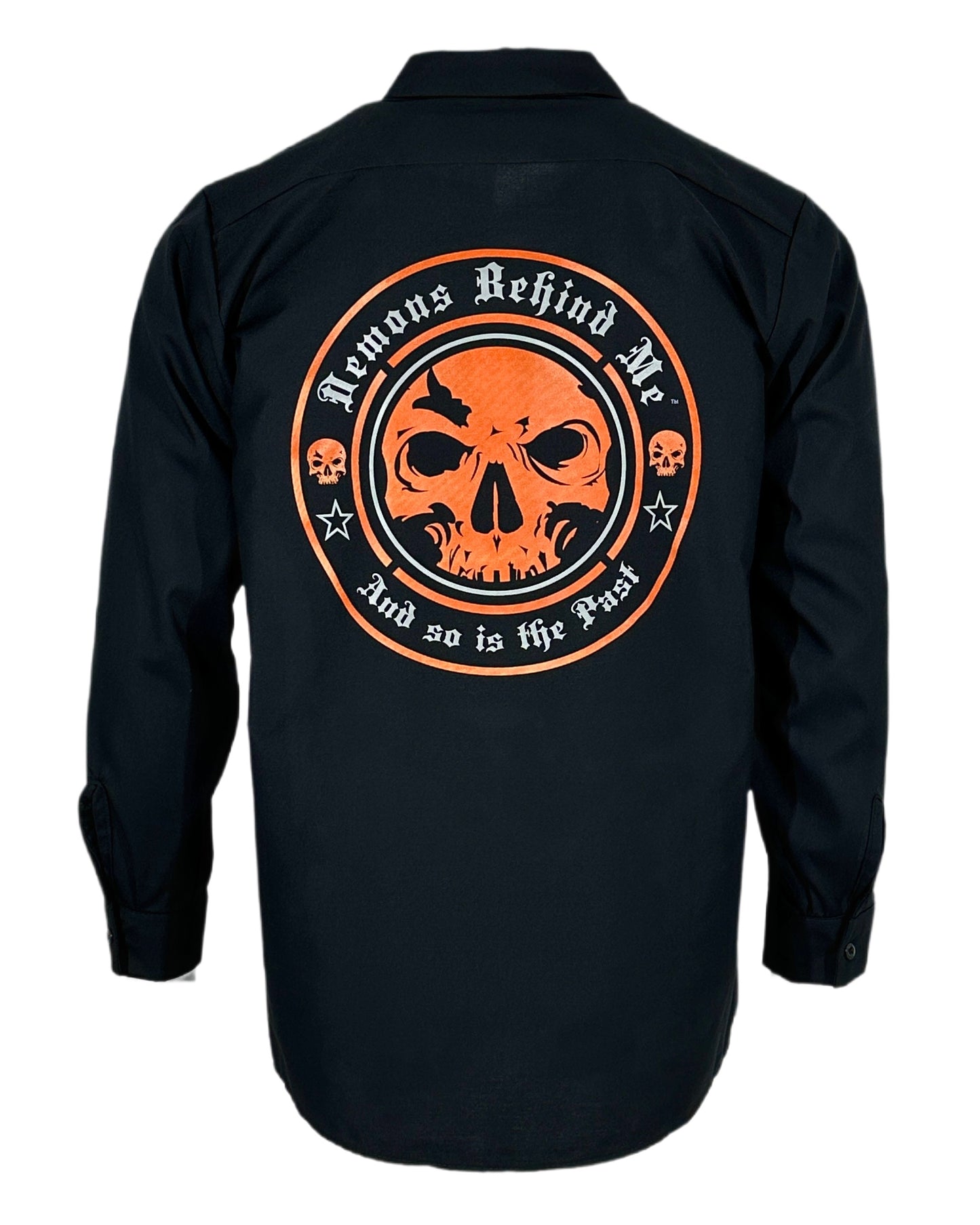 Men's Long Sleeve Black Embroidered Shop Shirt - Orange Logo