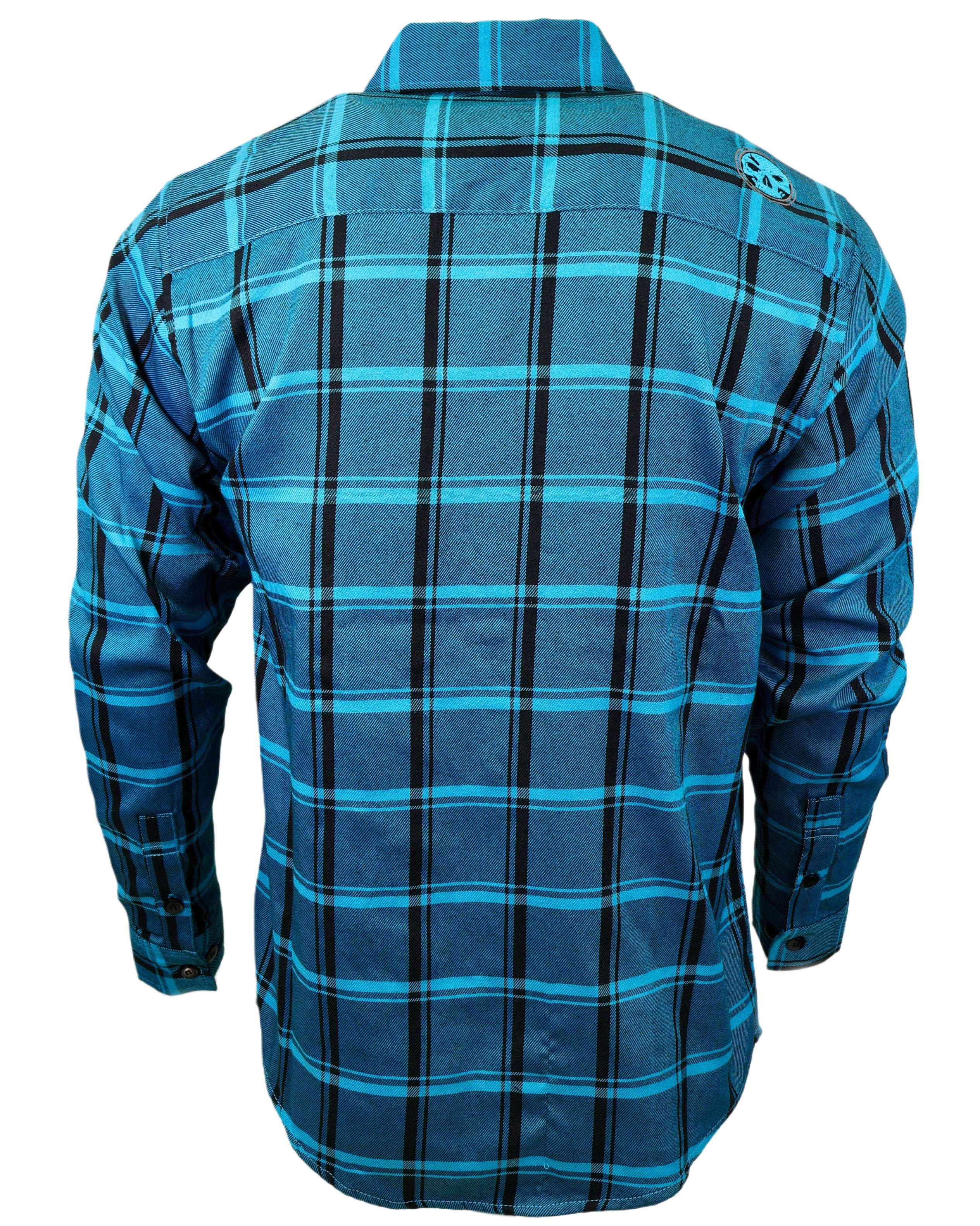 Blue and black plaid shirt on a white background