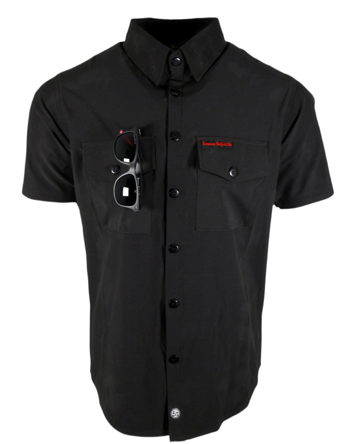 Performance Tech Black Hybrid Button Up Shirt (Hidden Snap Collars)