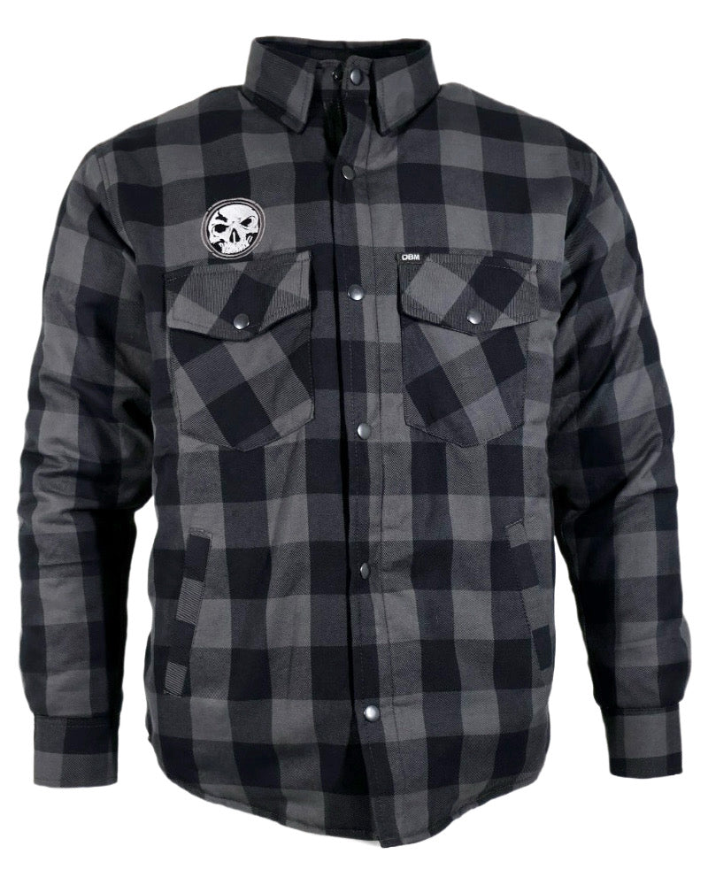 NEW! Heavy-Duty Charcoal & Black Embroidered Flannel Jacket (Removable Hood/Hidden Snap Collars))