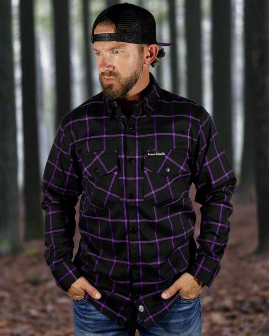 The "Raven" Black & Purple Flannel (Hidden Snap Collars)