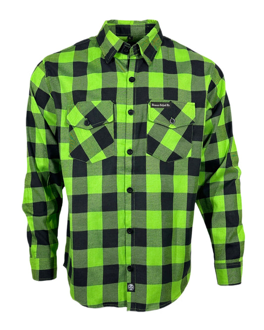 Green & Black Embroidered Flannel (Hidden Snap Collars)
