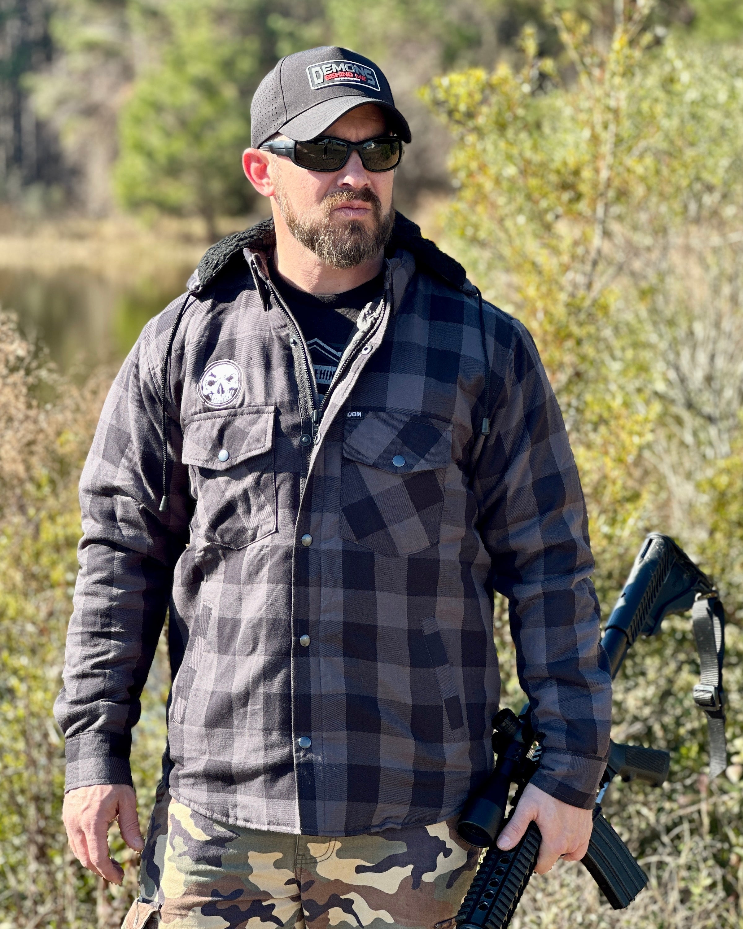 NEW! Heavy-Duty Charcoal & Black Embroidered Flannel Jacket (Removable