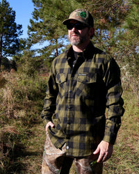 The "Tank" Military Green & Black Flannel (Hidden Snap Collars)