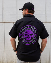 NEW! SHORT SLEEVE Men's Embroidered Shop Shirt - Purple Logo