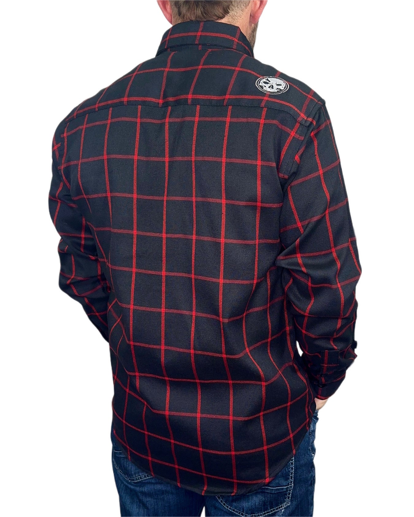 NEW! Black & Red Embroidered Flannel (Hidden Snap Collars)