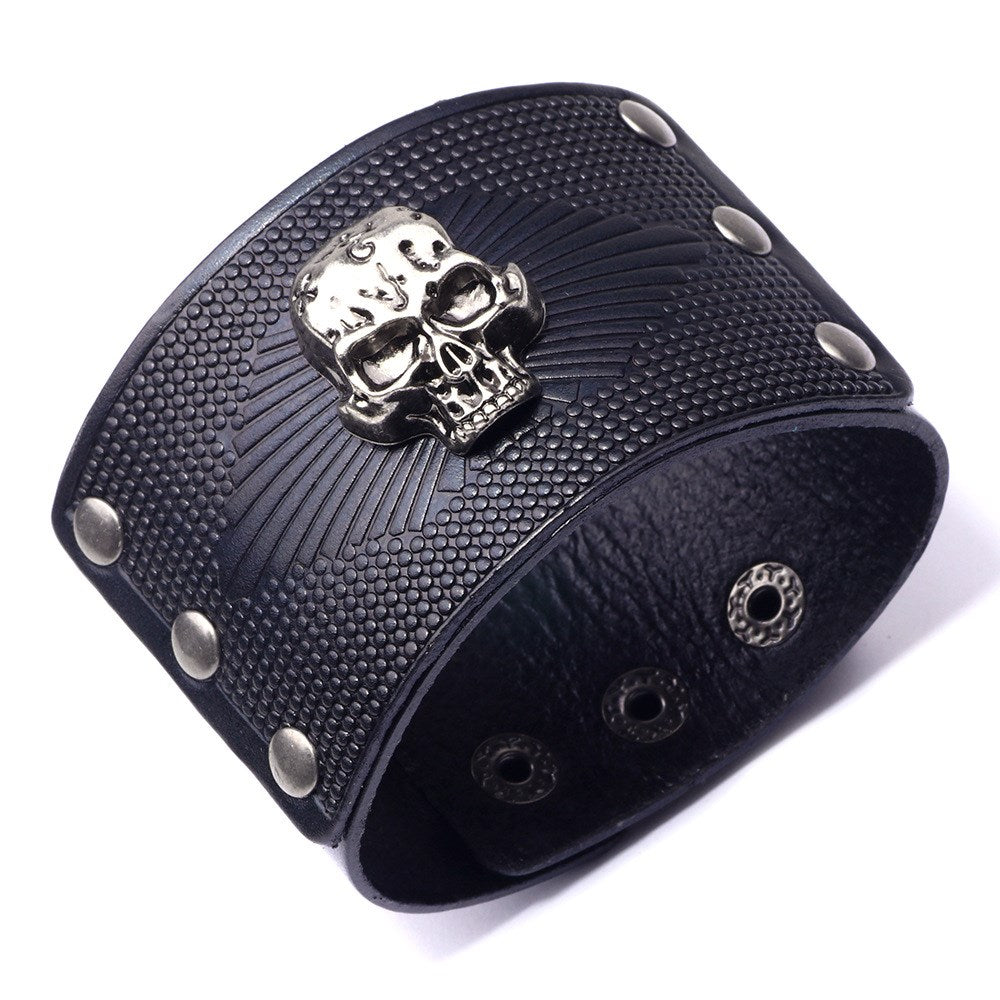 Adjustable Black Leather Wristband