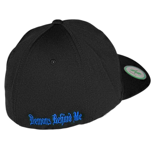 Flexfit "Never Fade" Black Hat - Royal Blue Circle Skull