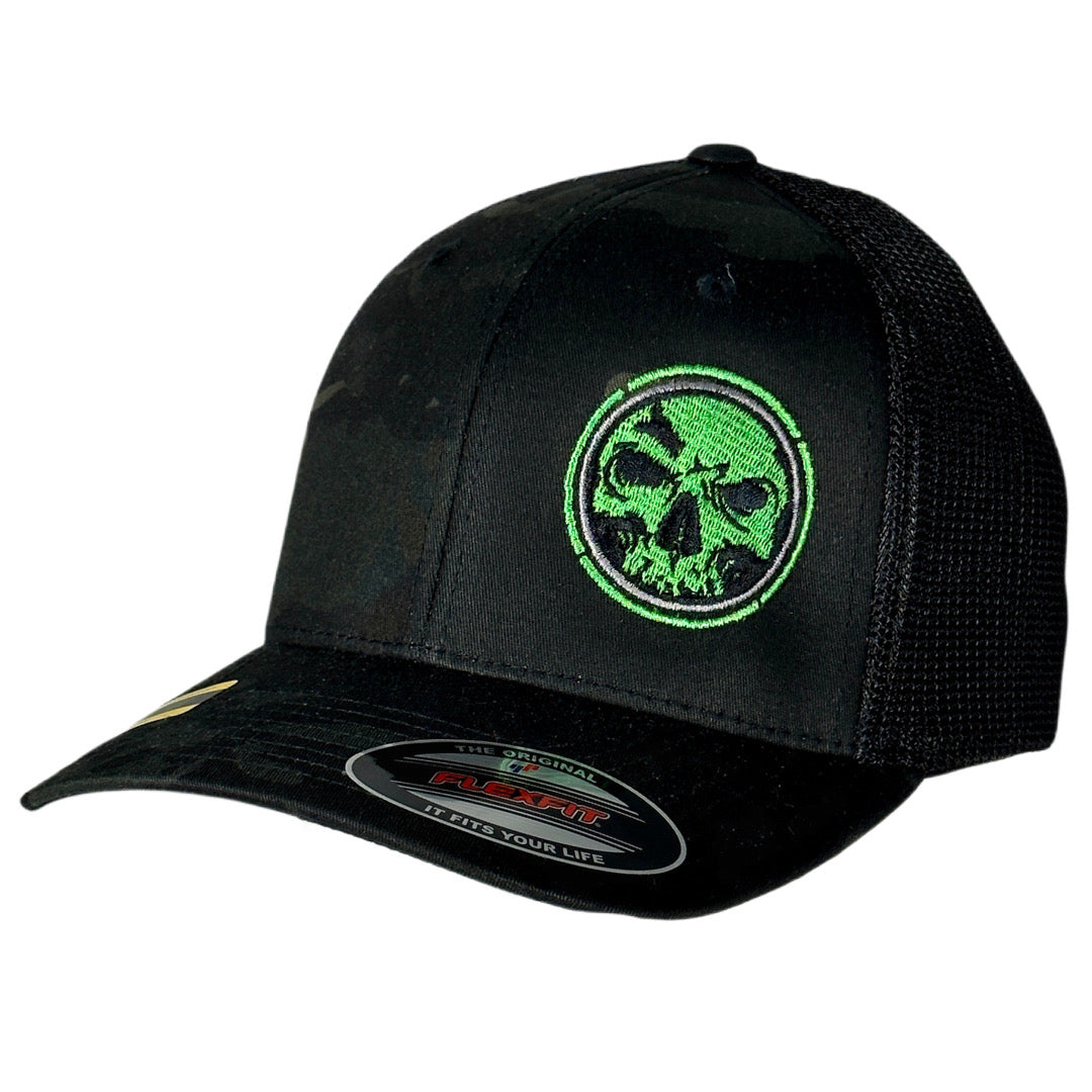 Black Camo Black Mesh Fitted Trucker