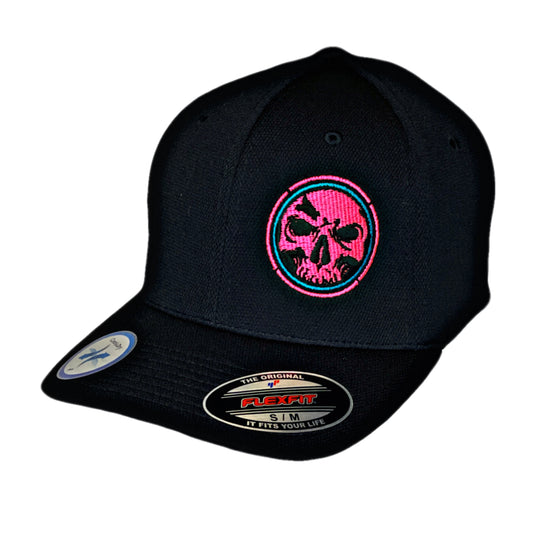 Flexfit "Never Fade" Black Hat - Pink Circle Skull Blue Ring