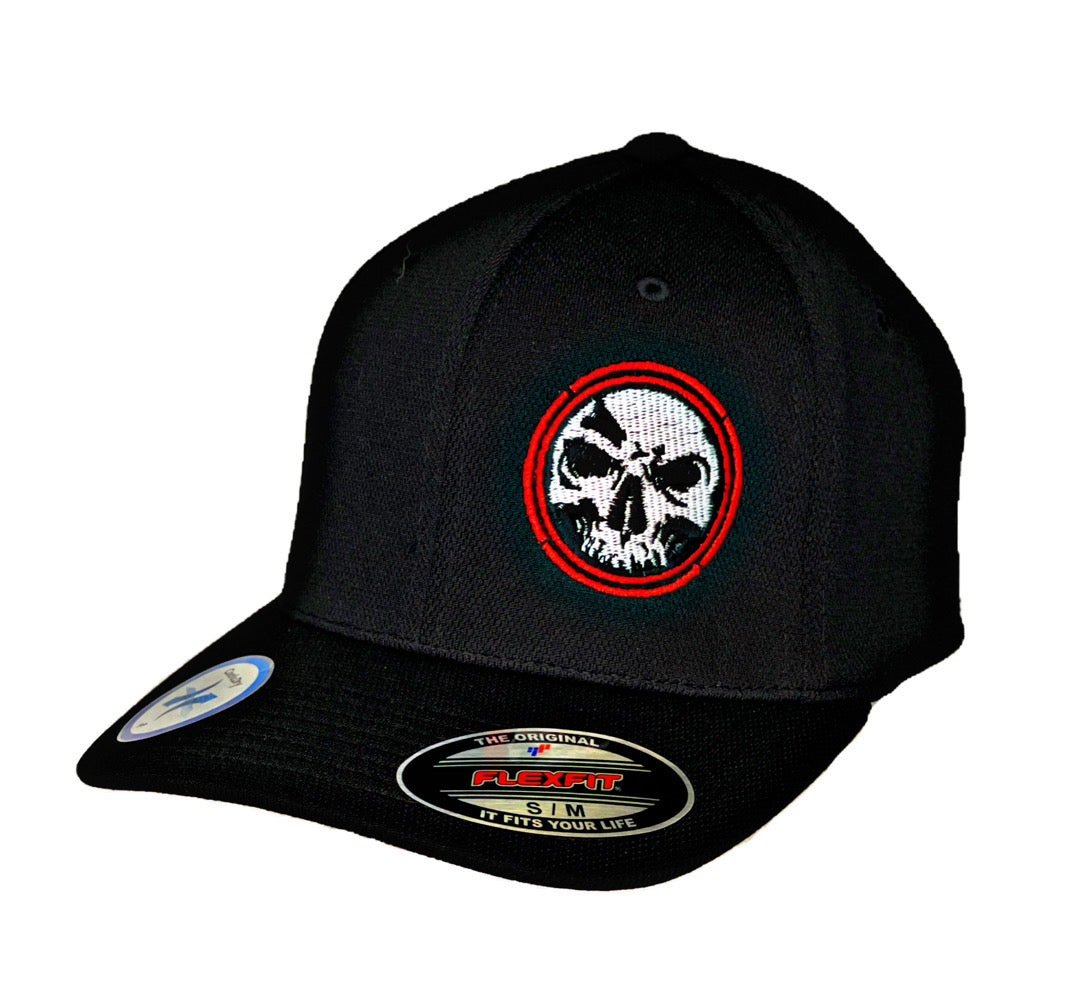 Flexfit "Never Fade" Black Hat - Circle Skull Red Ring