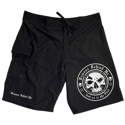 NEW! Premium Black Stretch Board Shorts - White Circle Logo