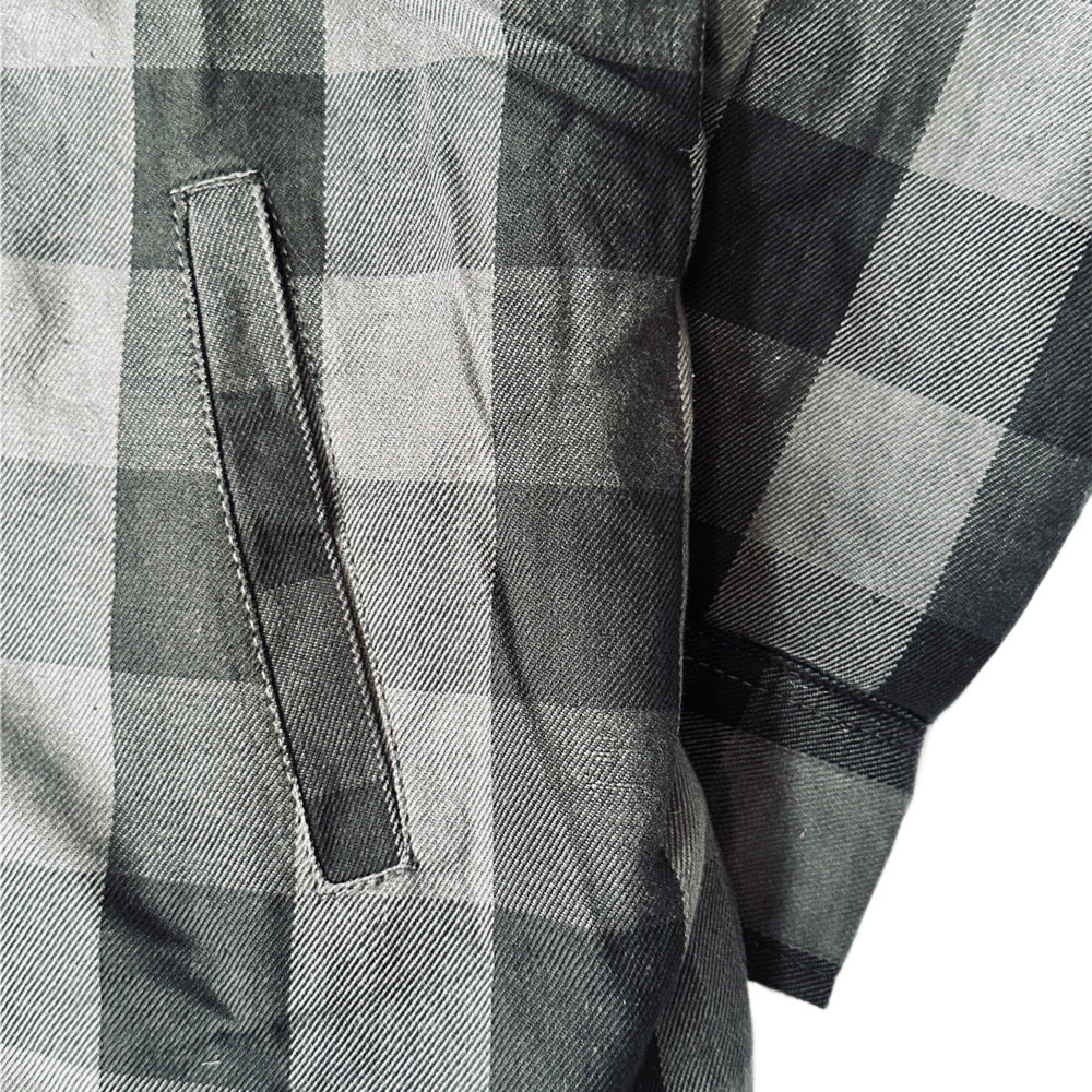 NEW! Heavy-Duty Charcoal & Black Embroidered Flannel Jacket (Removable Hood/Hidden Snap Collars))
