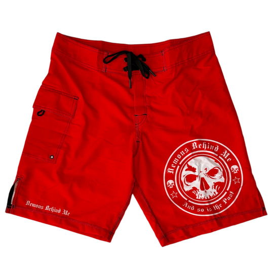 NEW! Premium Red Stretch Board Shorts - White Circle Logo