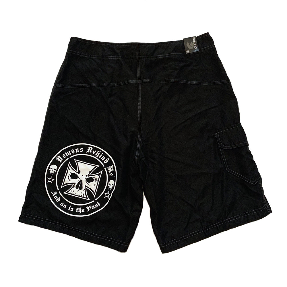 CLOSEOUT - Black Embroidered Board Shorts