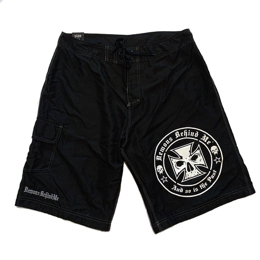 CLOSEOUT - Black Embroidered Board Shorts