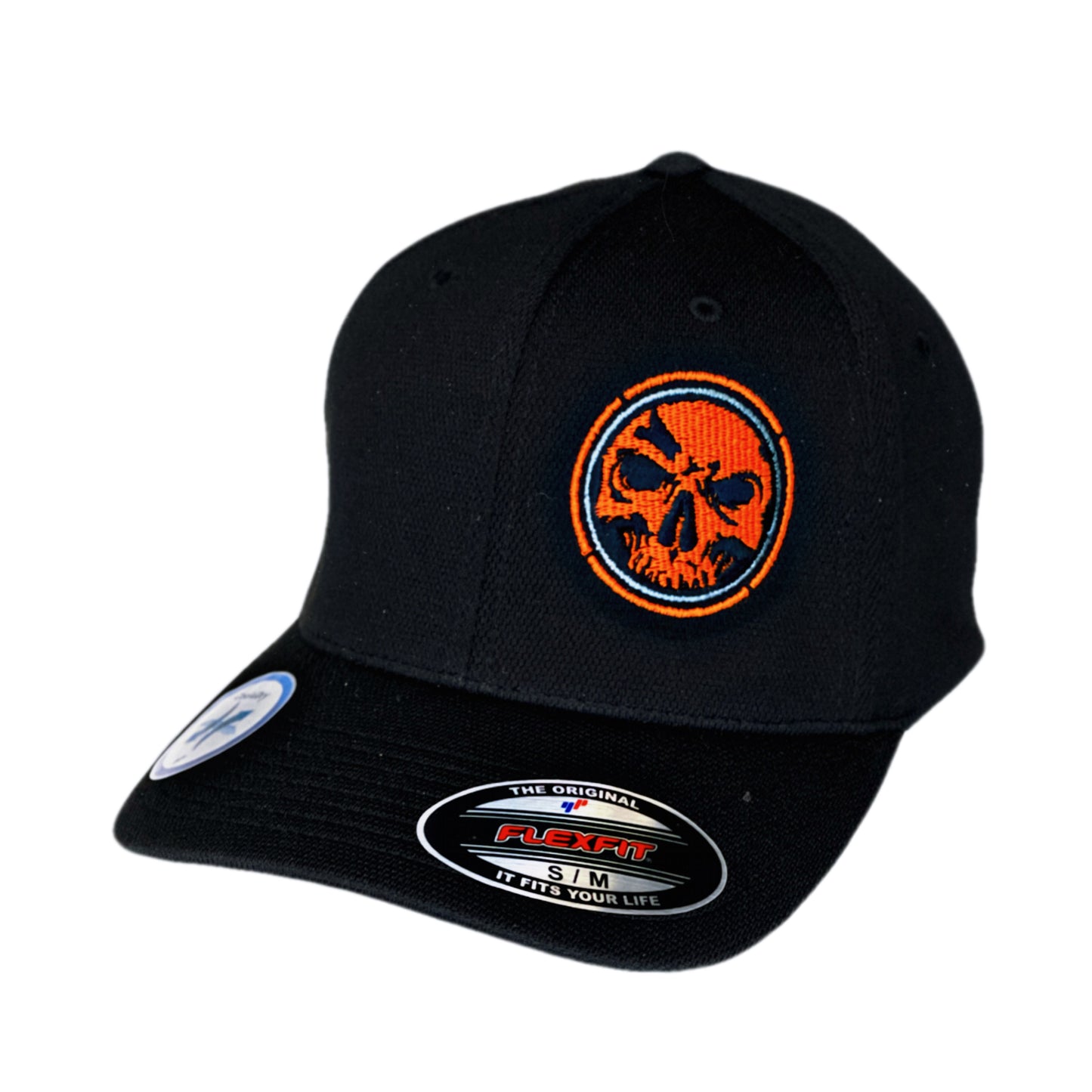 Flexfit "Never Fade" Black Hat - Orange Circle Skull Orange Ring