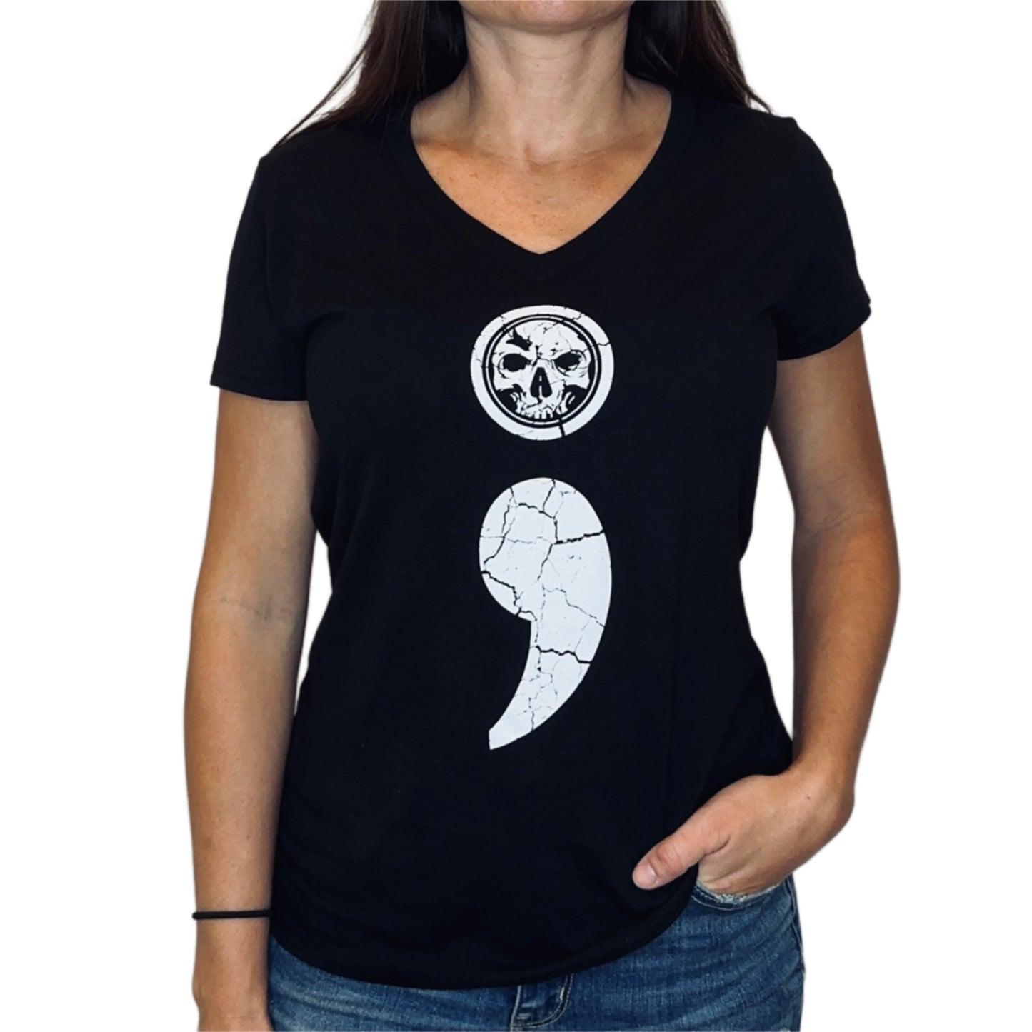 Women's Semicolon V Neck T-Shirt 2.0