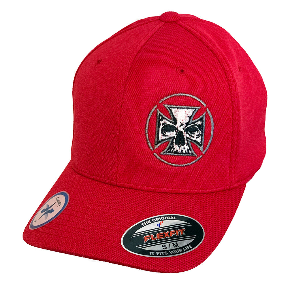 CLOSEOUT -  Flexfit "Never Fade" Red Hat - White Maltese Cross
