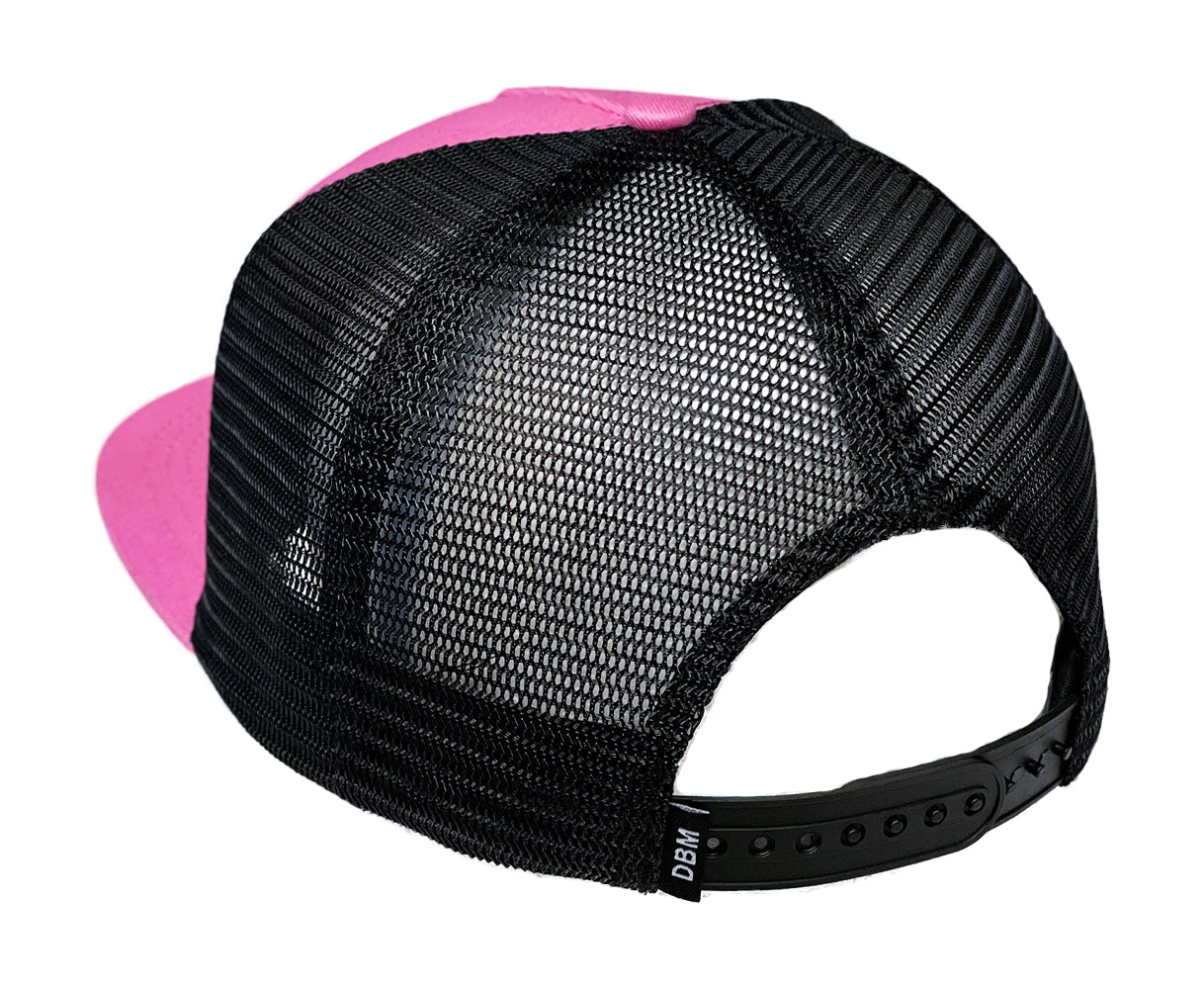 NEW! Pink & Black Classic Trucker Circle Skull Patch Hat
