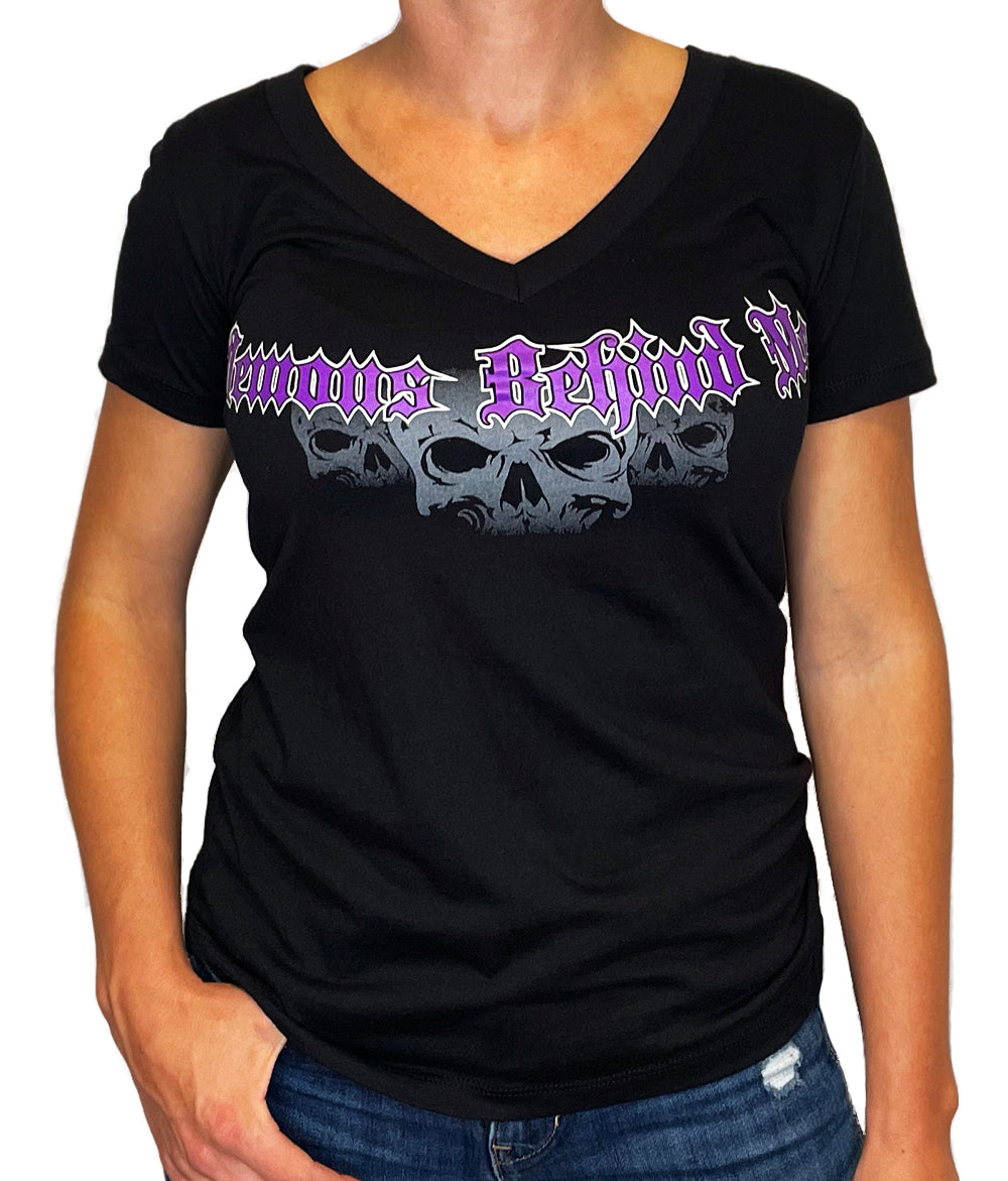 CLOSEOUT! Women's Wings & Purple Cross Deep V T-Shirt